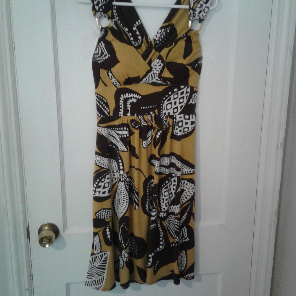 Bisou Bisou Size 10 Brown and Gold Yellow Dress